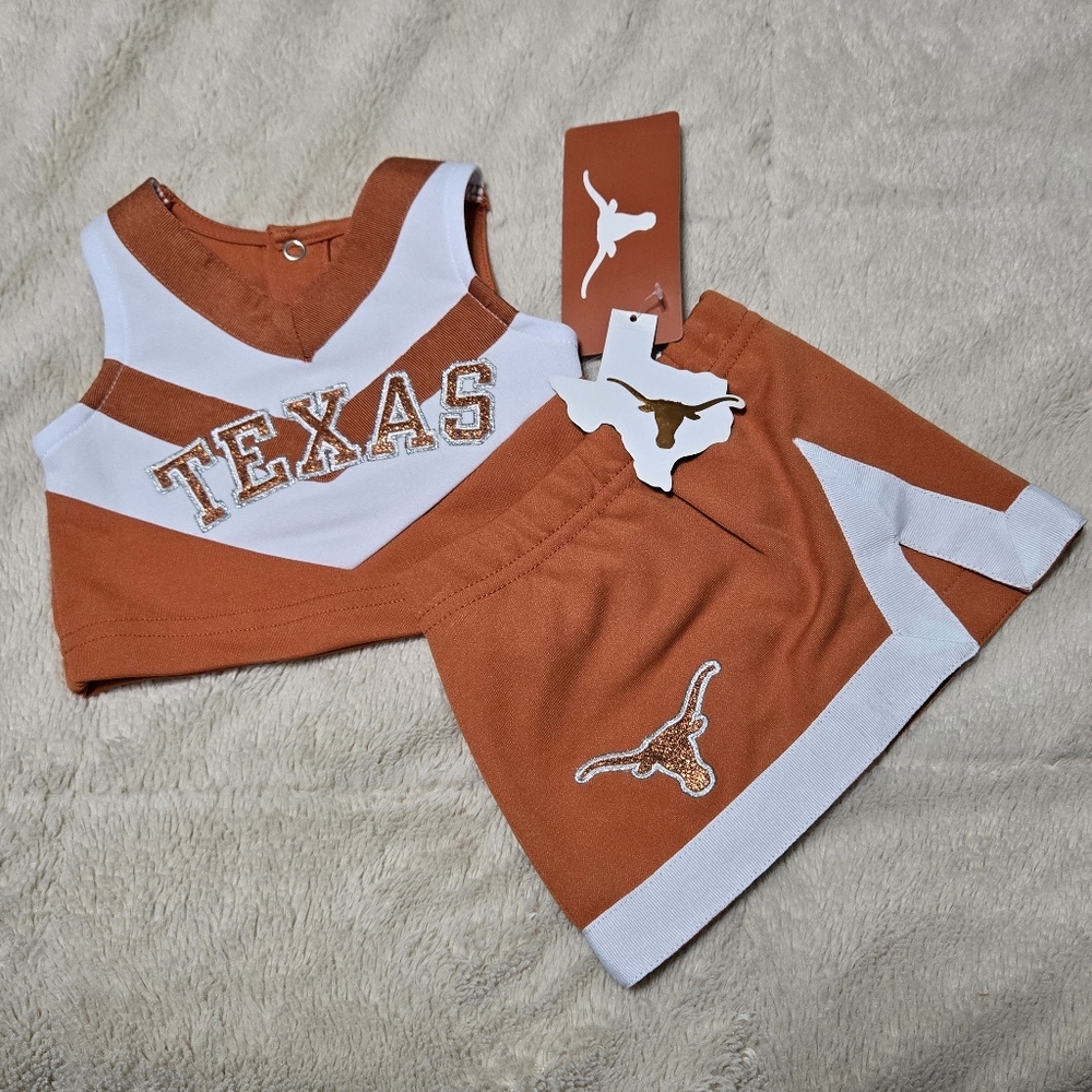 University of Texas Longhorns Cheerleader Outfit UT Baby 2 Piece Cheer, 3m  NEW